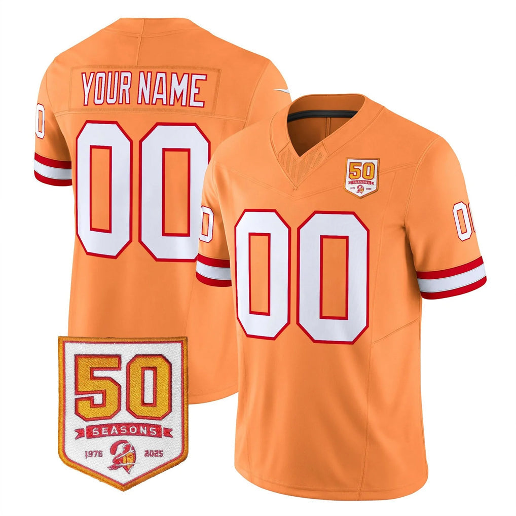 Tuec Custom TB.Buccaneers 76' Orange 50th Season Vapor Limited Home Game Any Name & Numbers Stitched Jerseys
