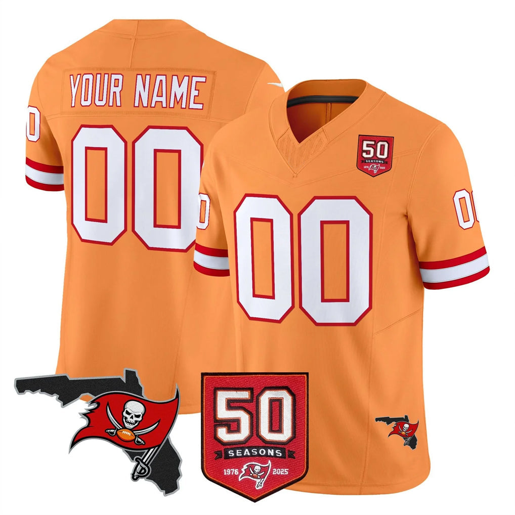 Tuec Custom TB.Buccaneers Orange 50th Season Vapor Limited Home Game Any Name & Numbers Stitched Jerseys