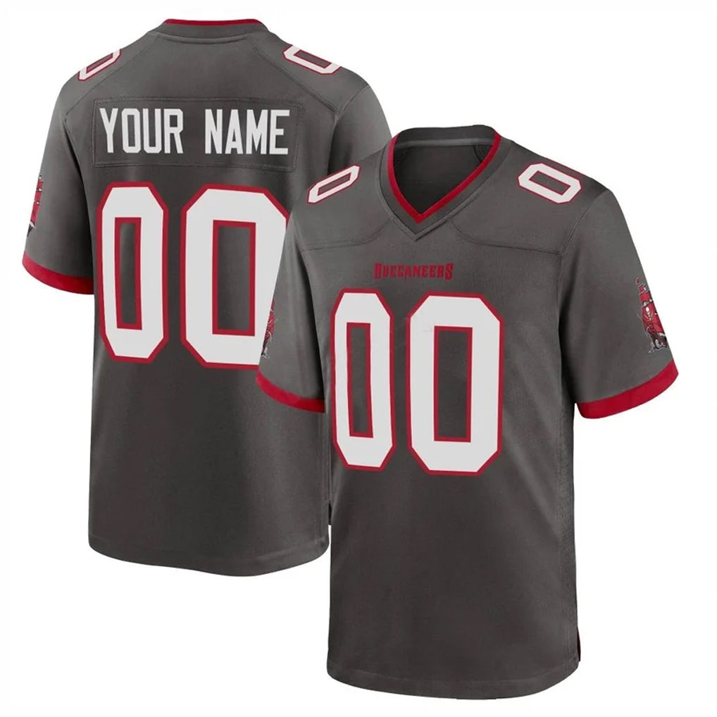 Tuec Custom TB.Buccaneers Pewter Alternate Home Game Any Name & Numbers Stitched Jerseys