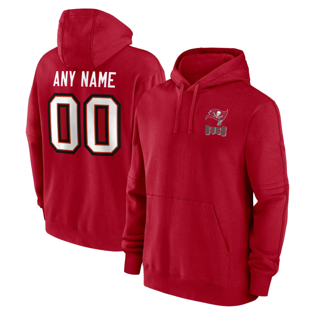 Tuec Custom TB.Buccaneers Red LOGO Pullover Hoodie Home Game Any Name & Numbers Stitched Jerseys
