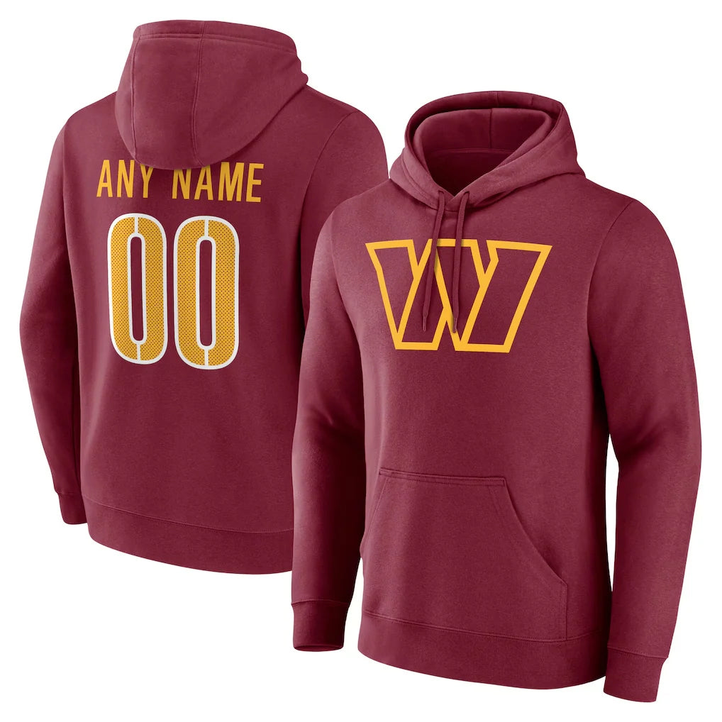 Tuec Custom W.Commanders Burgundy LOGO Pullover Hoodies Game Any Name & Numbers Stitched Jerseys