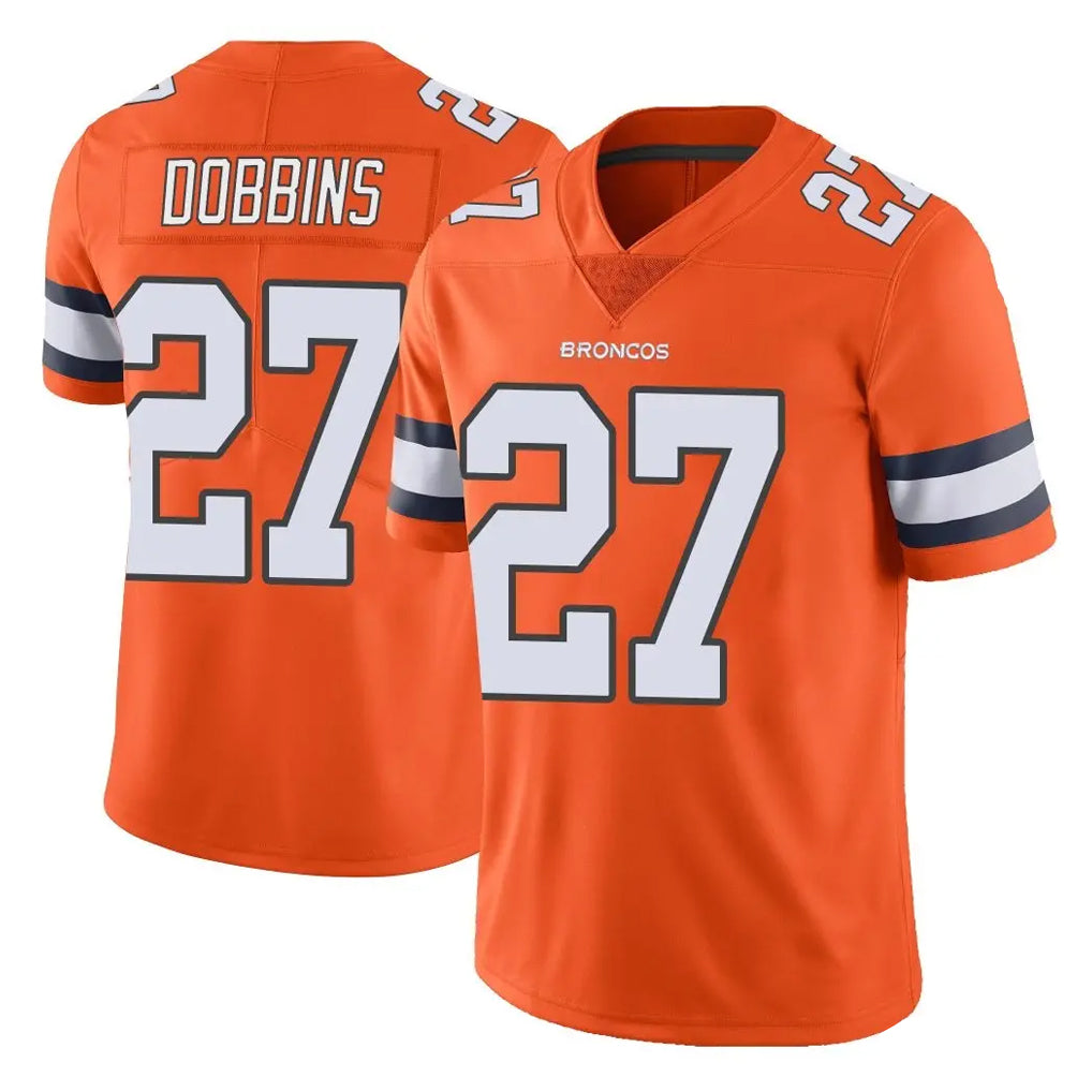 Tuec D.Broncos #27 J.K. Dobbins Player Orange Vapor Untouchable Limited Home Game Stitched Jerseys