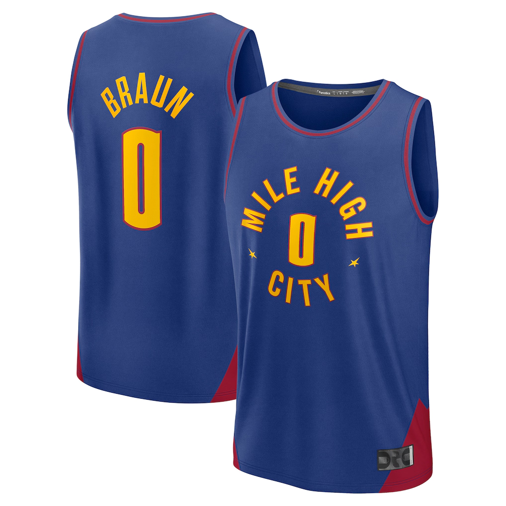 tuec D.Nuggets #0 Christian Braun Blue Fast Break Replica Player Jerseys - Statement Edition