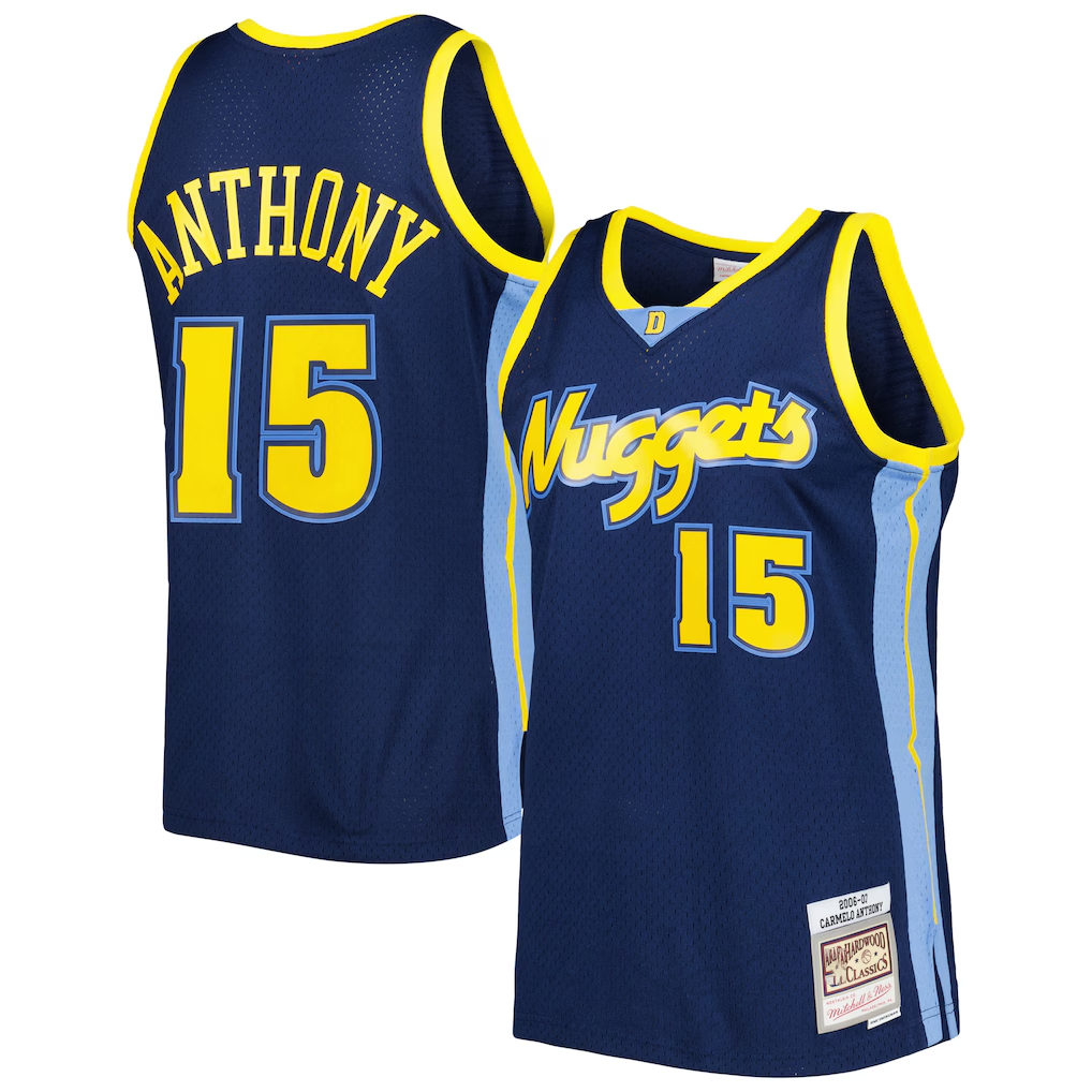 tuec D.Nuggets #15 Carmelo Anthony Mitchell & Ness Navy Hardwood Classics Swingman Jerseys