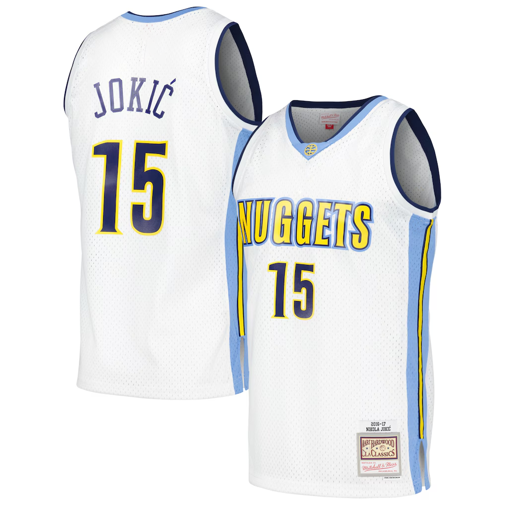tuec D.Nuggets #15 Nikola Jokic Mitchell & Ness White 2016-17 Throwback Swingman Jerseys