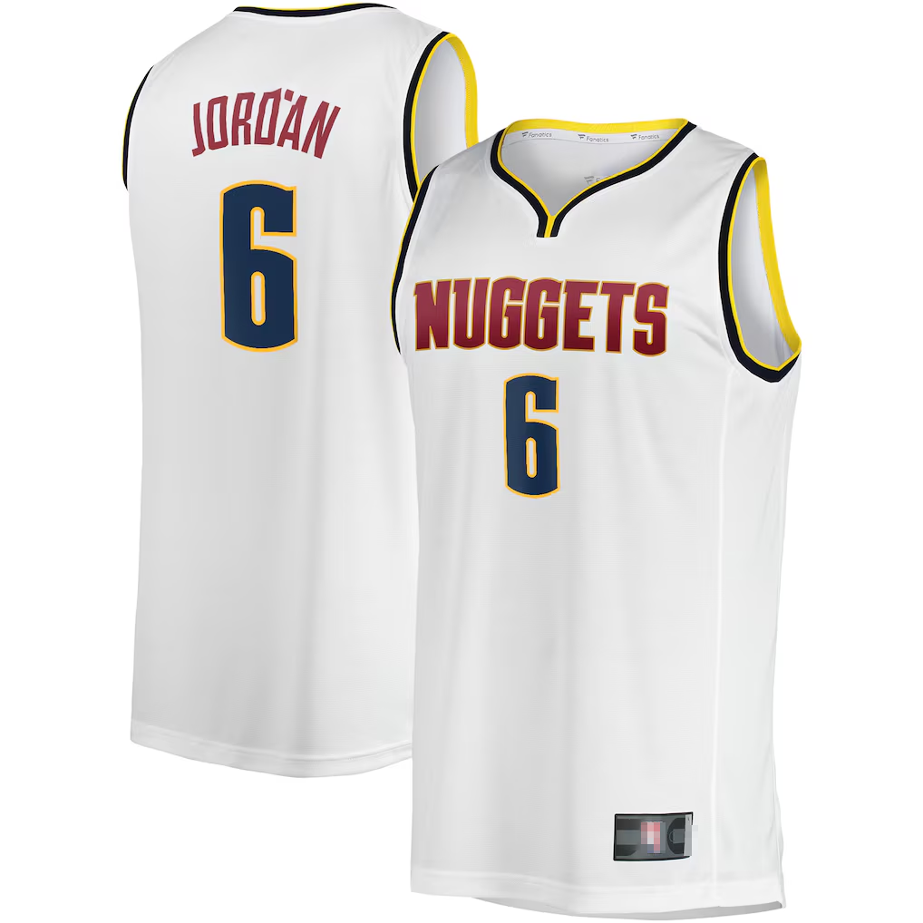 tuec D.Nuggets #6 DeAndre Jordan White Fast Break Player Jerseys - Association Edition