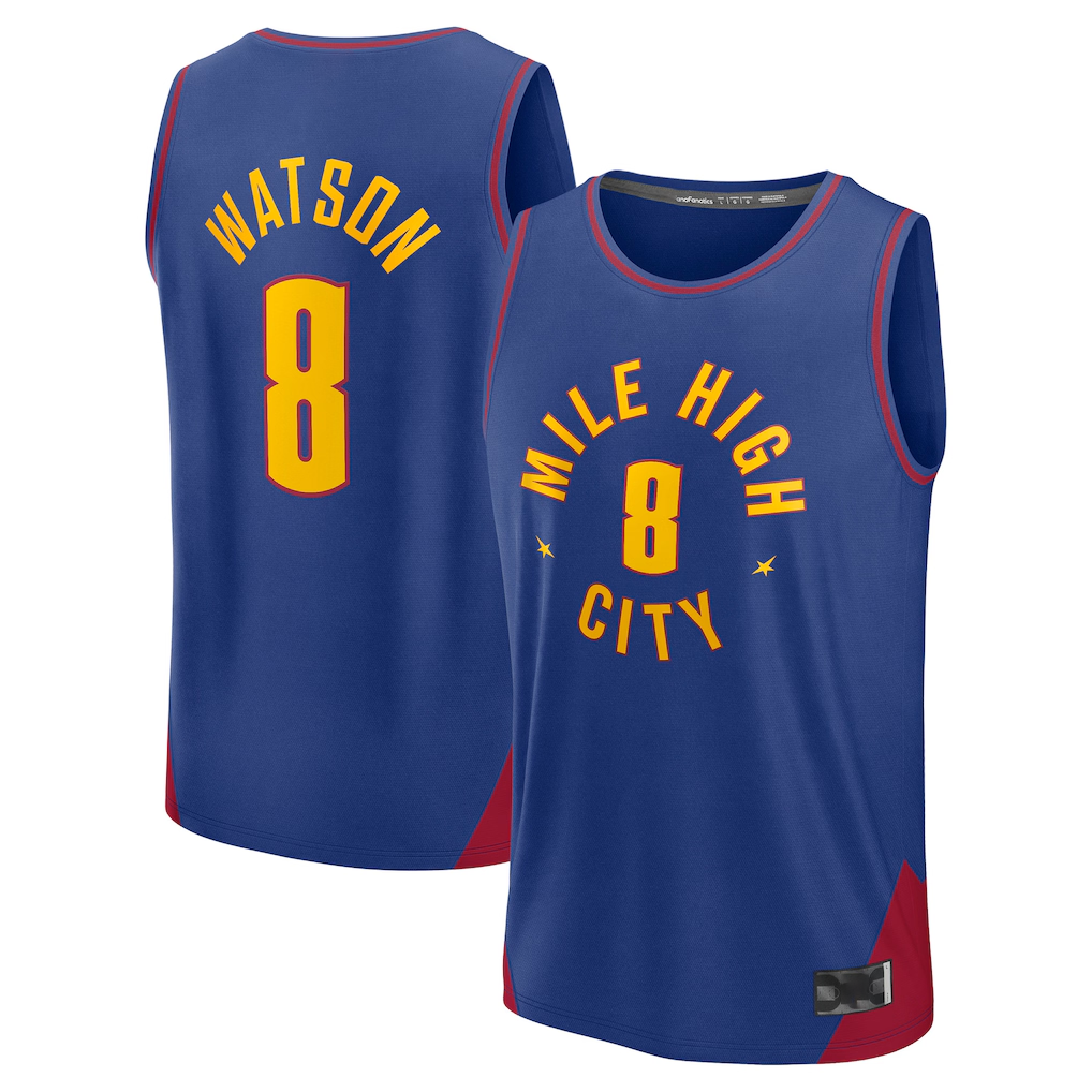 tuec D.Nuggets #8 Peyton Watson Blue Fast Break Replica Player Jerseys - Statement Edition
