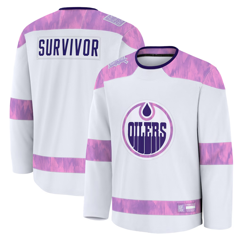 Tuec E.Oilers White Hockey Fights Cancer Survivor Practice Jerseys