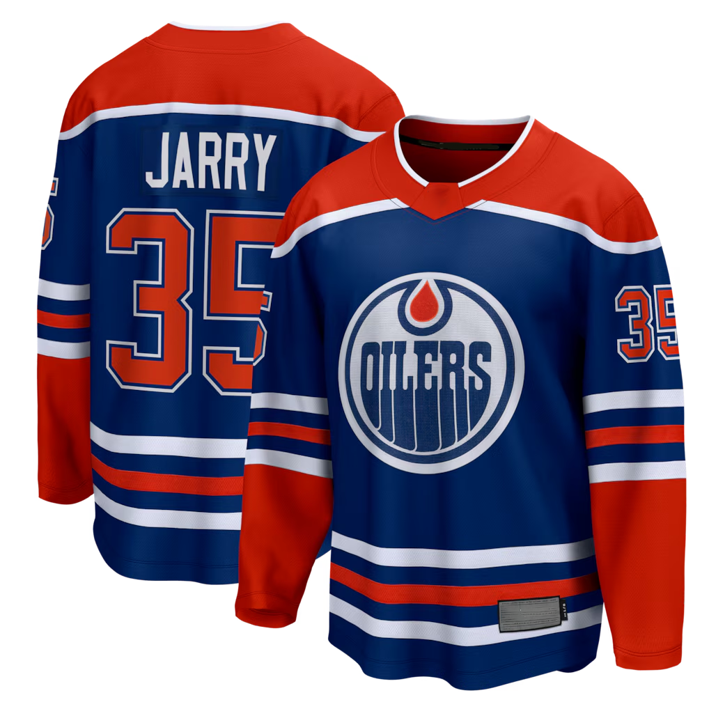 Tuec E.Oilers #35 Tristan Jarry Royal Home Premier Breakaway Player Jerseys