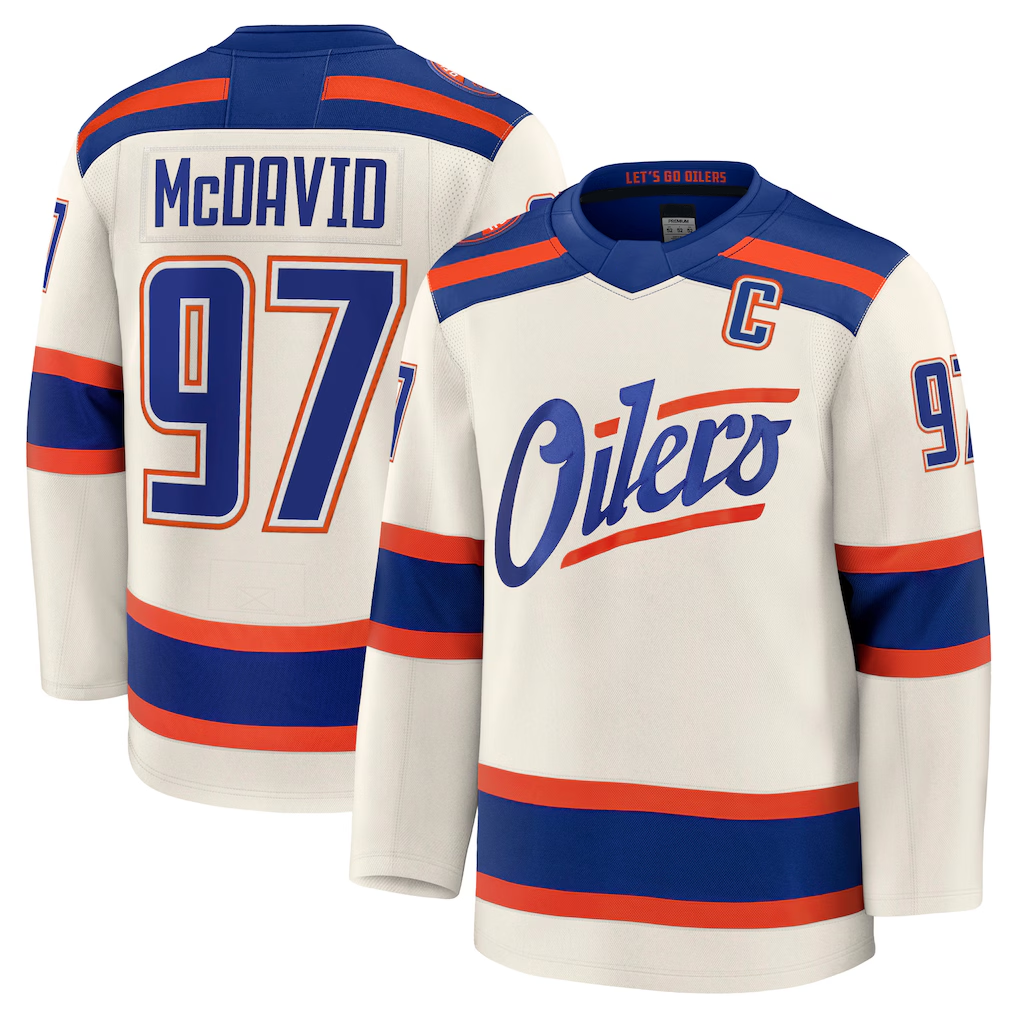 Tuec E.Oilers #97 Connor McDavid Light Beige Alternate Premium Jerseys