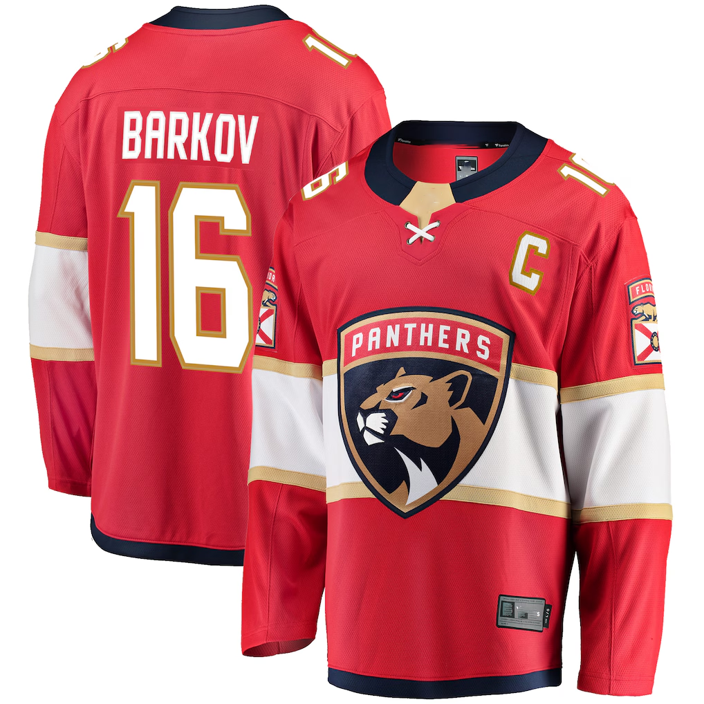 Tuec F.Panthers #16 Aleksander Barkov Red Captain Patch Home Breakaway Jerseys