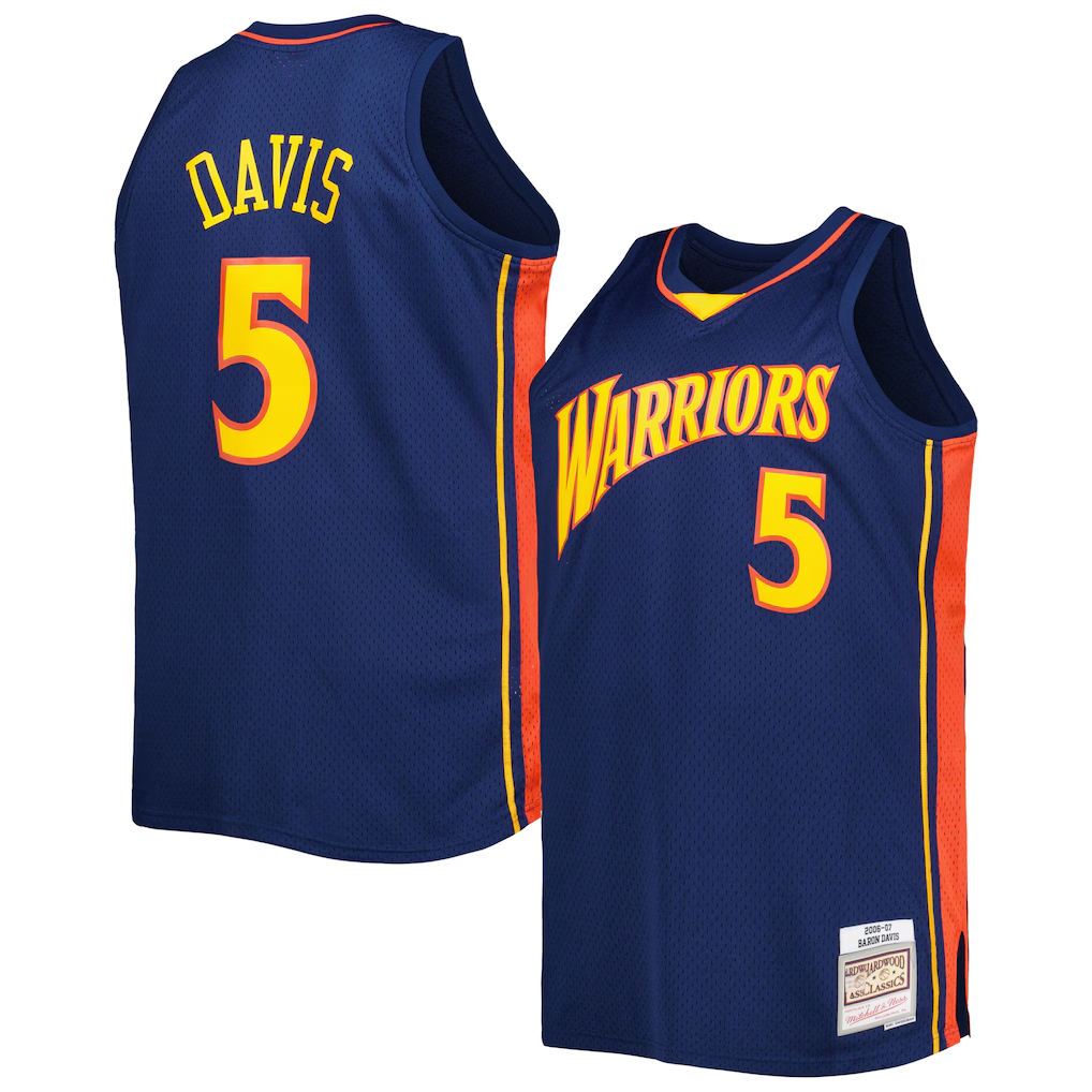 tuec G.State Warriors #5 Baron Davis Mitchell & Ness Navy Big & Tall Hardwood Classics 200607 Swingman Jerseys