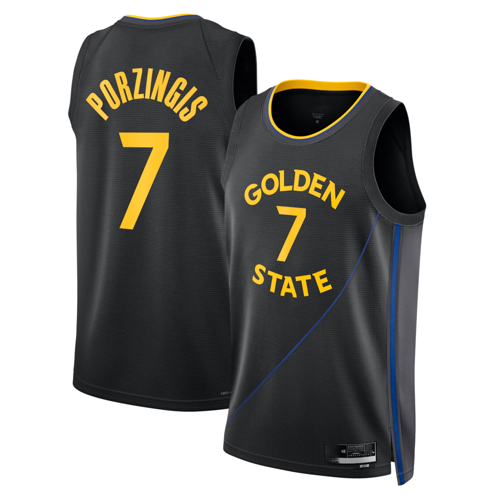 tuec G.State Warriors #7 Kristaps Porzi??is Black Swingman Jerseys - Statement Edition