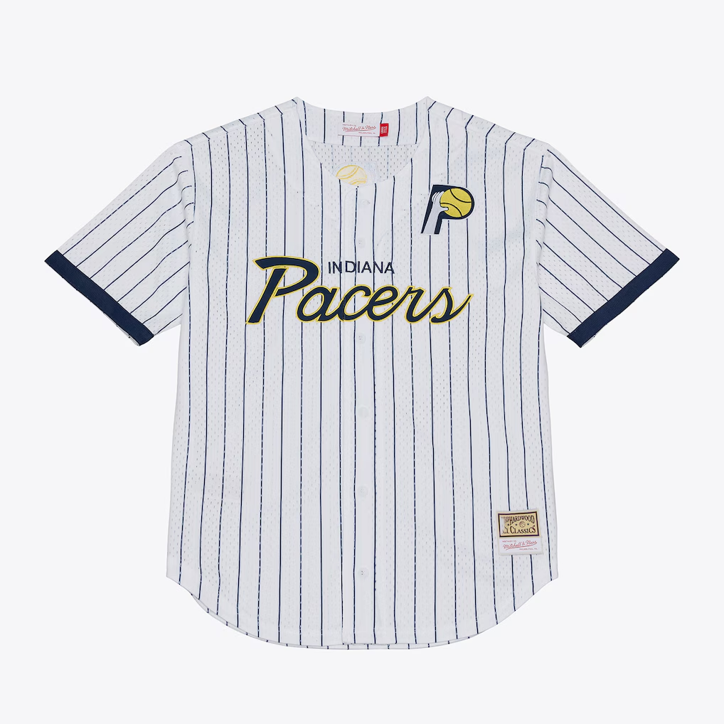 tuec I.Pacers Mitchell & Ness White Head Coach Pinstripe Mesh Full-Button Baseball Jerseys