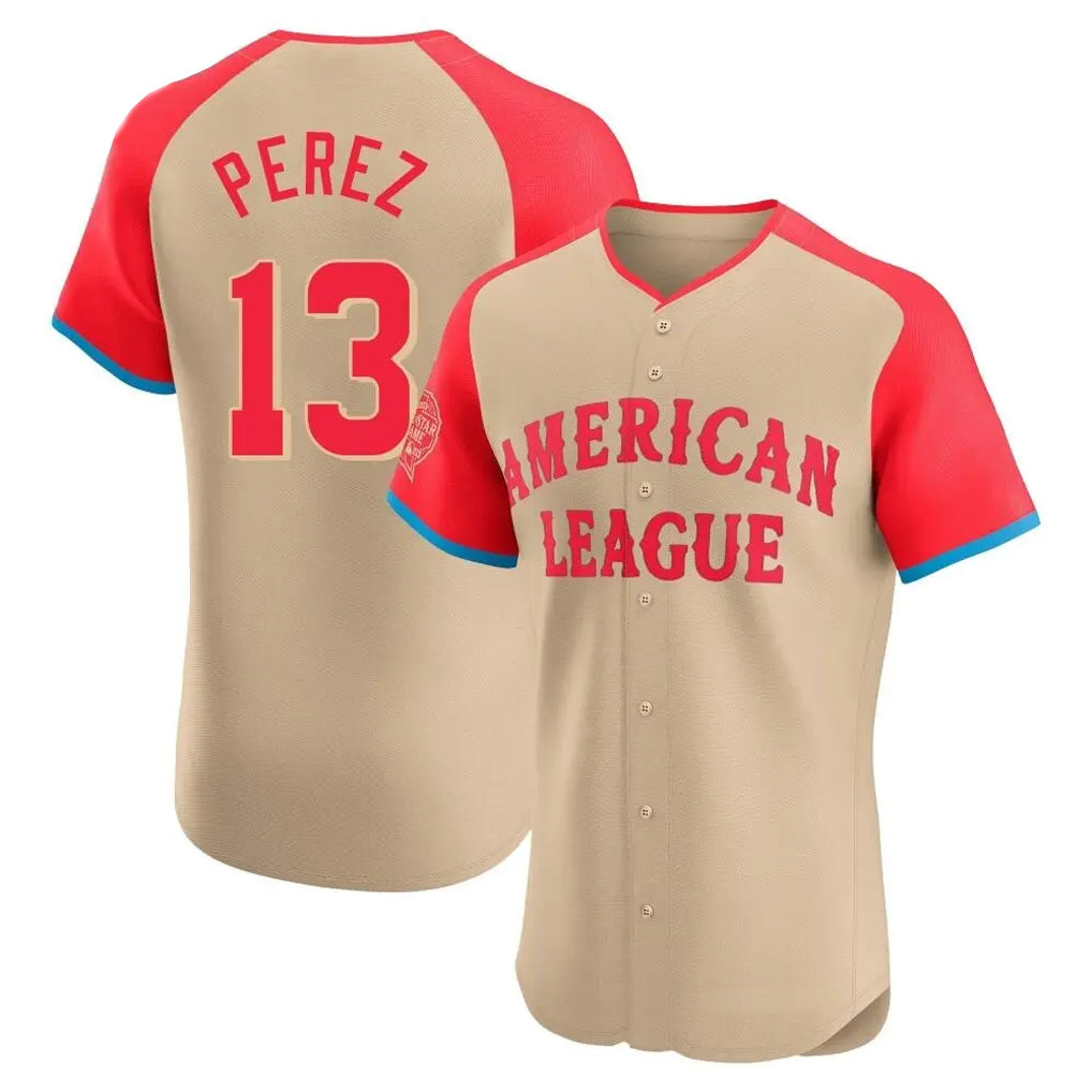 tuec KC.Royals #13 Salvador Perez Player Cream American League All-Star Game Limited Home Stitched Jerseys