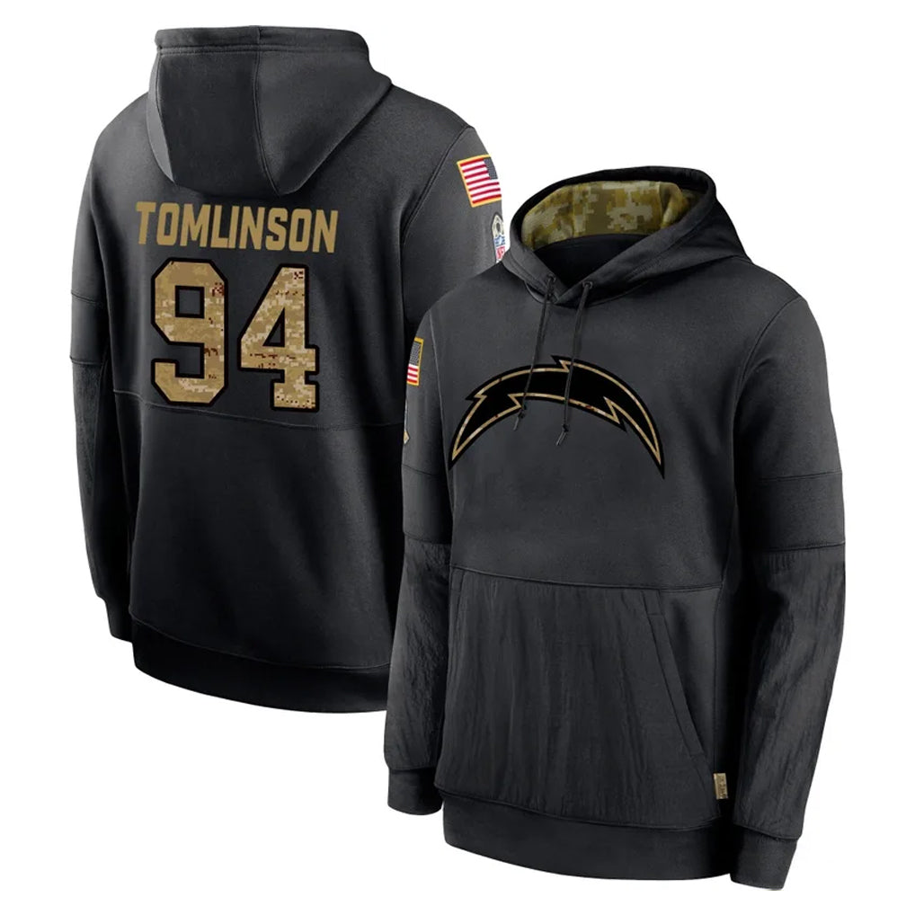 Tuec LA.Chargers #94 Dalvin Tomlinson Player Black Salute to Service Hoodies Limited Game Stitched Jerseys