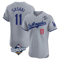 tuec LA.Dodgers #11 Roki Sasaki Player Gray World Series Limited Elite Home Stitched Jerseys