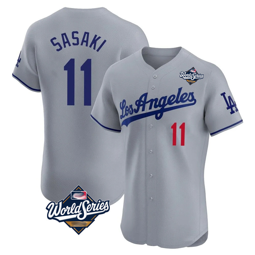 tuec LA.Dodgers #11 Roki Sasaki Player Gray World Series Limited Elite Home Stitched Jerseys