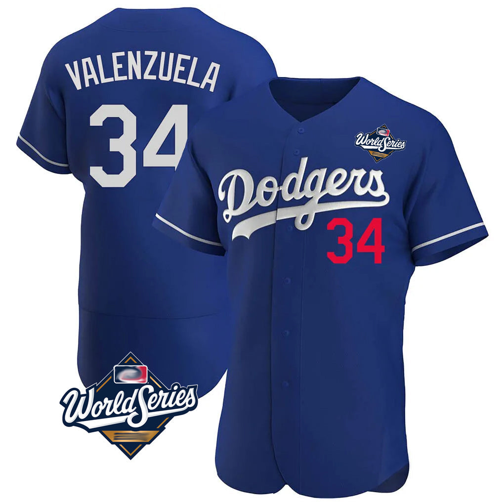 tuec LA.Dodgers #34 Fernando Valenzuela Player Royal World Series Limited Elite Home Stitched Jerseys