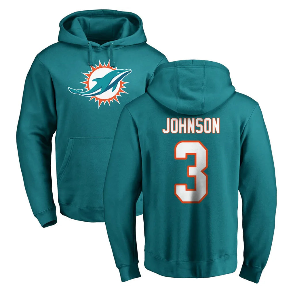 Tuec M.Dolphins #3 Chris Johnson Player Aqua LOGO Pullover Hoodies Limited Stitched Jerseys