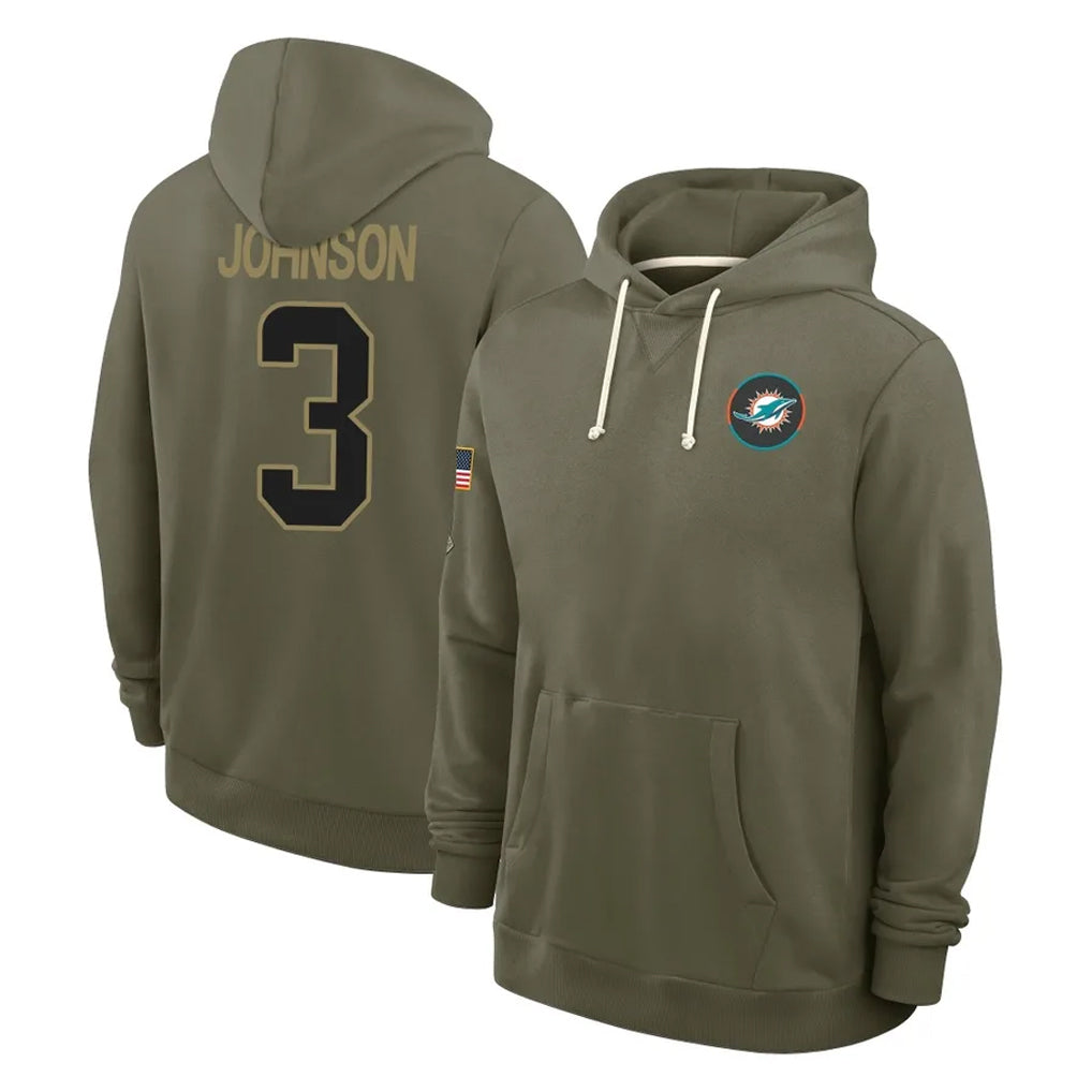Tuec M.Dolphins #3 Chris Johnson Player Olive Salute to Service Pullover Hoodies Limited Stitched Jerseys