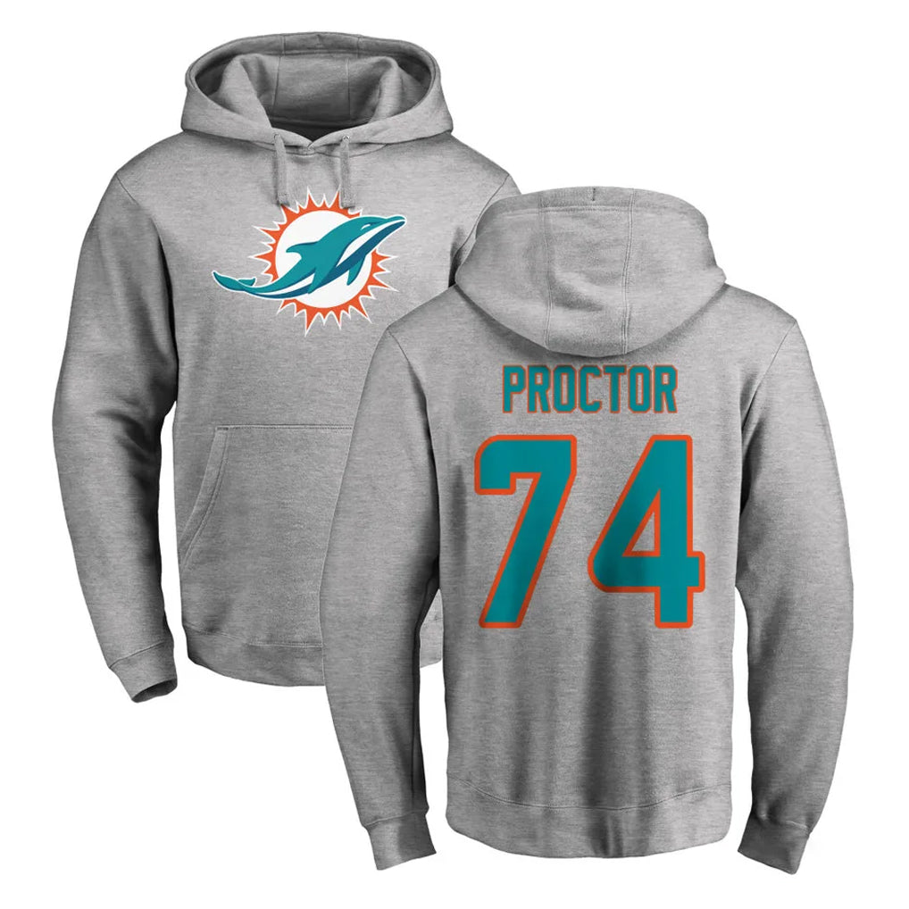 Tuec M.Dolphins #74 Kadyn Proctor Player Gray LOGO Pullover Hoodies Limited Stitched Jerseys