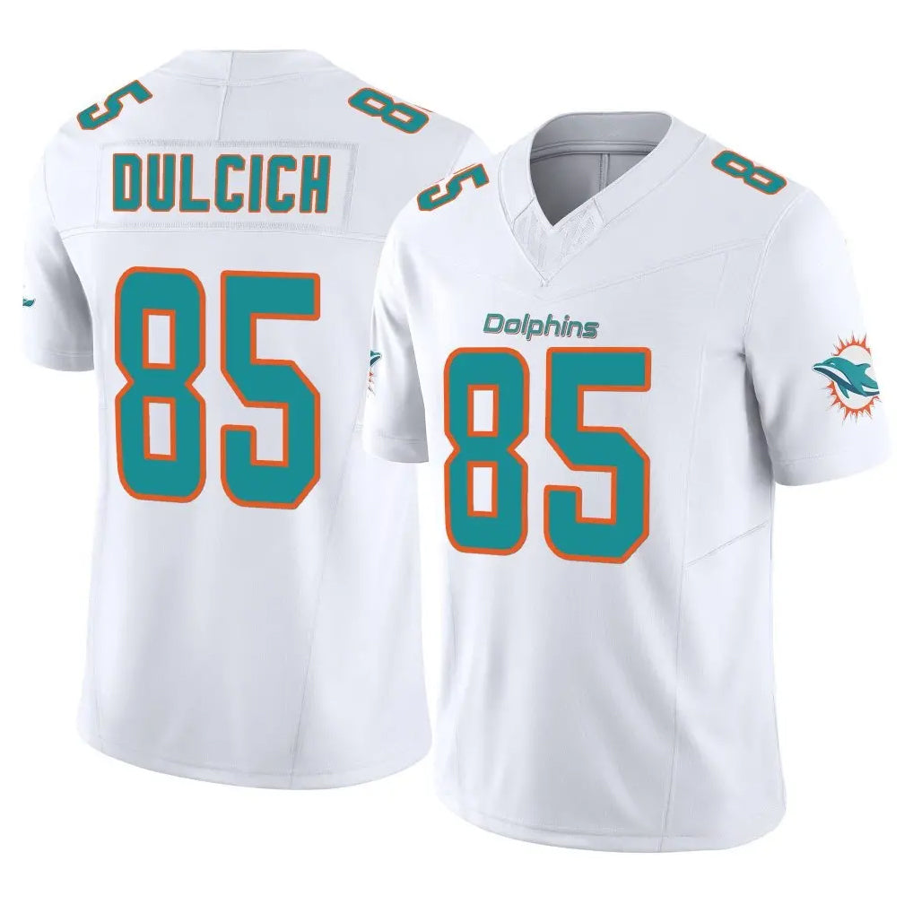 Tuec M.Dolphins #85 Greg Dulcich Player White Limited Vapor F.U.S.E. Home Game Stitched Jerseys