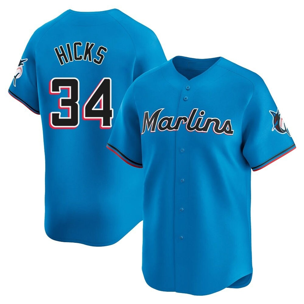 tuec M.Marlins #34 Liam Hicks Player Blue Home Limited Stitched Jerseys