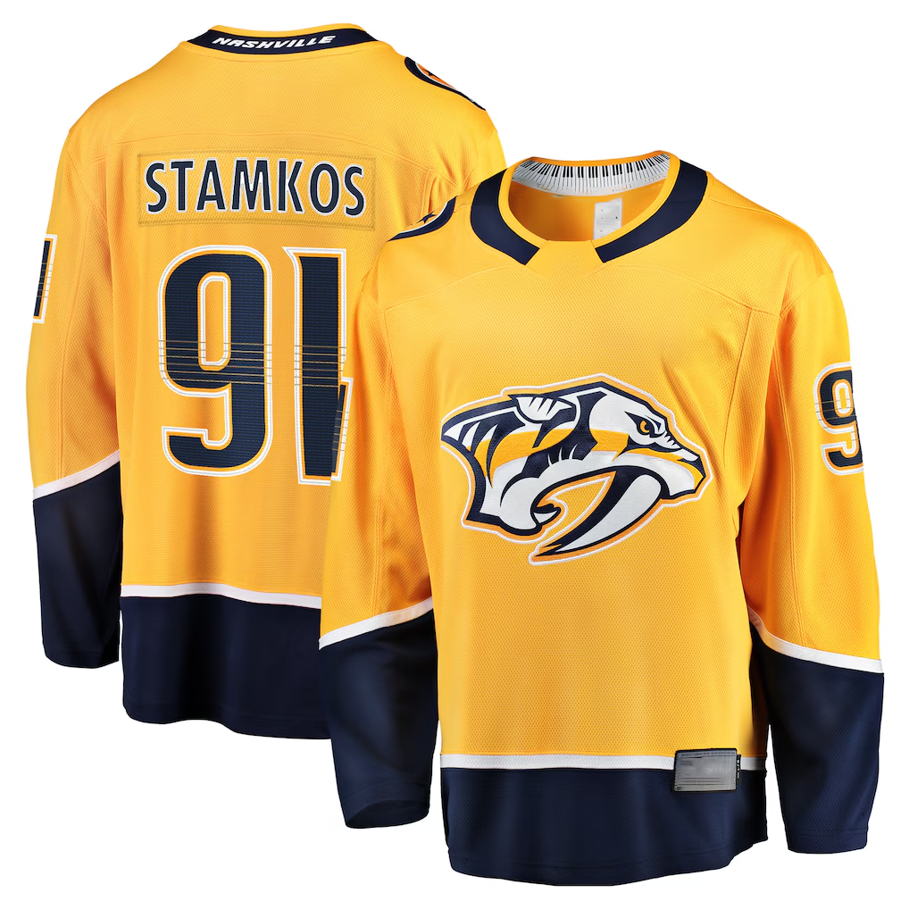 Tuec N.Predators #91 Steven Stamkos Gold Home Premier Breakaway Player Jerseys
