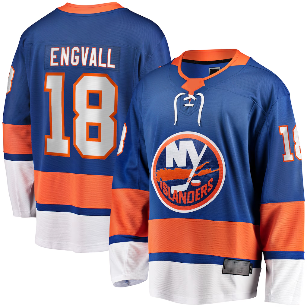 Tuec NY.Islanders #18 Pierre Engvall Blue Home Premier Breakaway Player Jerseys