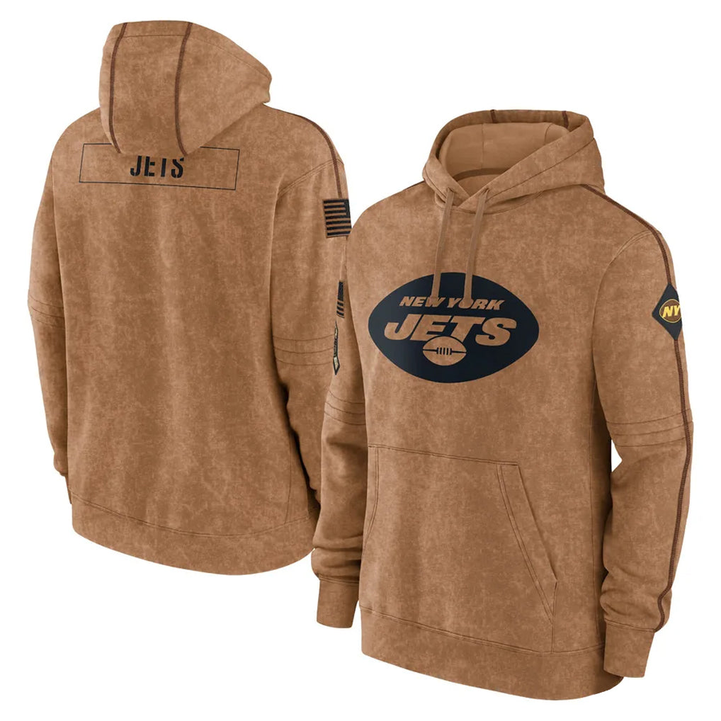 Tuec NY.Jets Brown Salute to Service Pullover Hoodies Limited Game Blank Player Stitched Jerseys