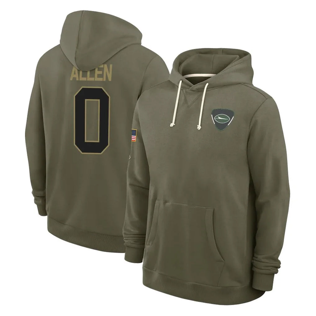 Tuec NY.Jets #0 Braelon Allen Player Olive Salute to Service Pullover Hoodies Limited Stitched Jerseys
