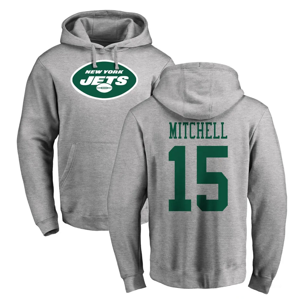 Tuec NY.Jets #15 Adonai Mitchell Player Gray LOGO Pullover Hoodies Limited Game Stitched Jerseys