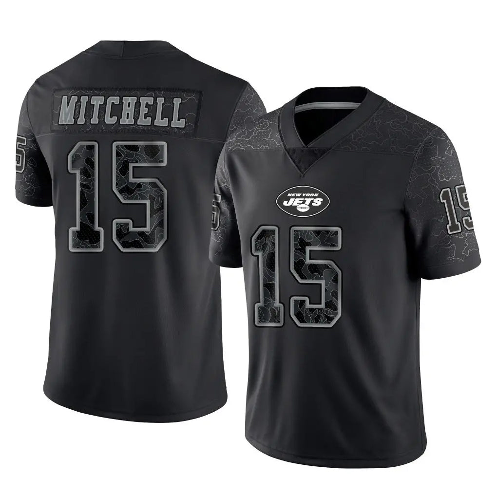 Tuec NY.Jets #15 Adonai Mitchell Player Stealth Black Limited Reflective Home Game Stitched Jerseys