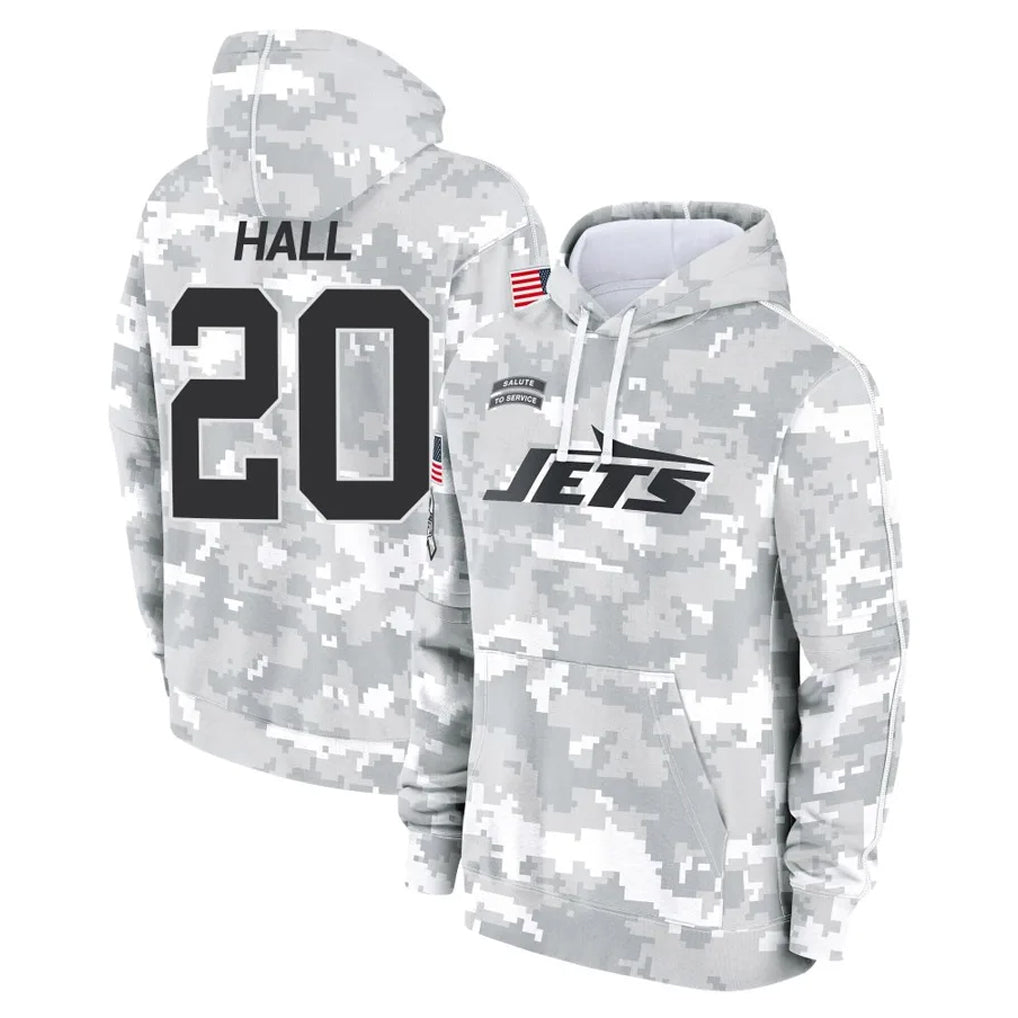Tuec NY.Jets #20 Breece Hall Player Arctic Camo Salute to Service Pullover Hoodies Limited Game Stitched Jerseys