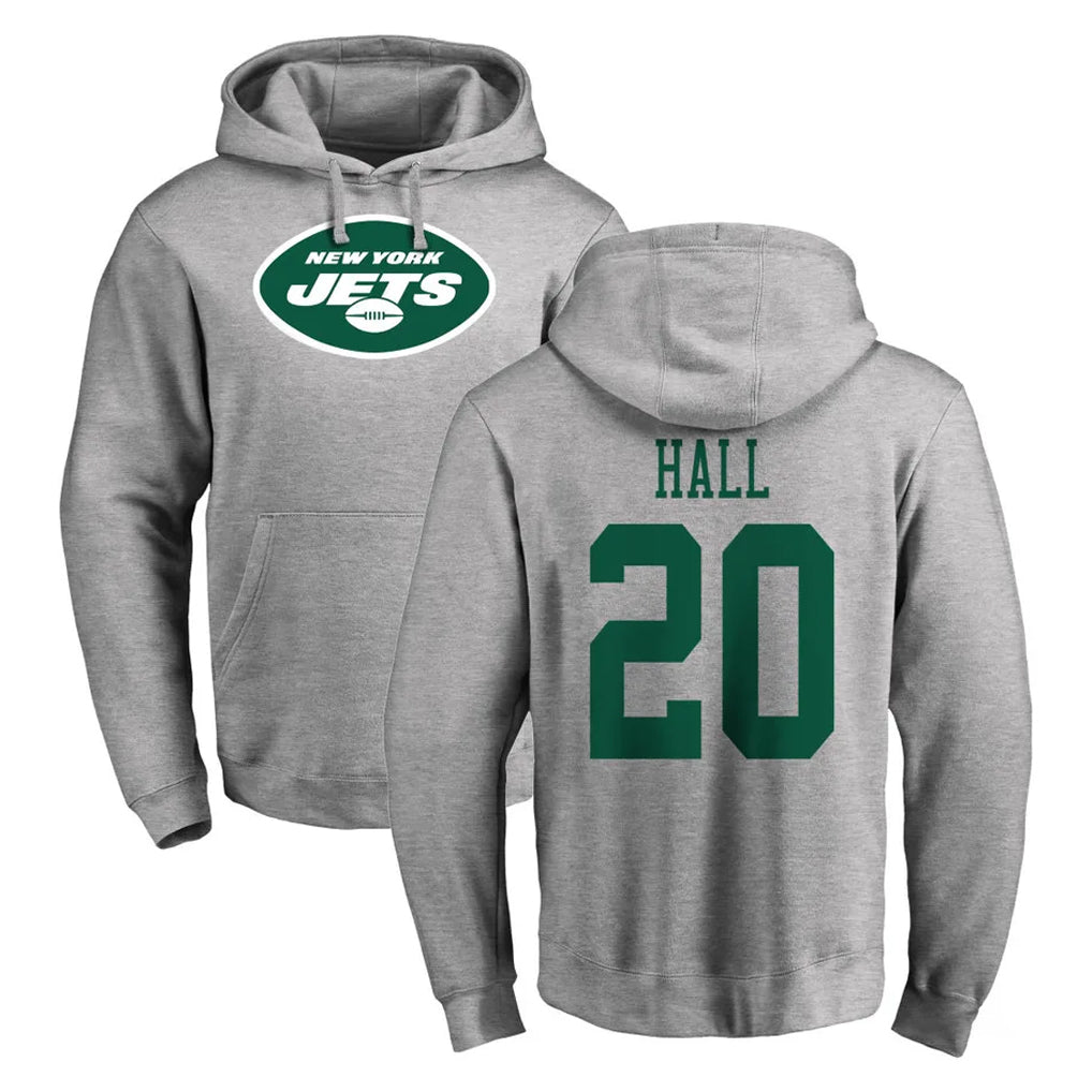 Tuec NY.Jets #20 Breece Hall Player Gray LOGO Pullover Hoodies Limited Game Stitched Jerseys