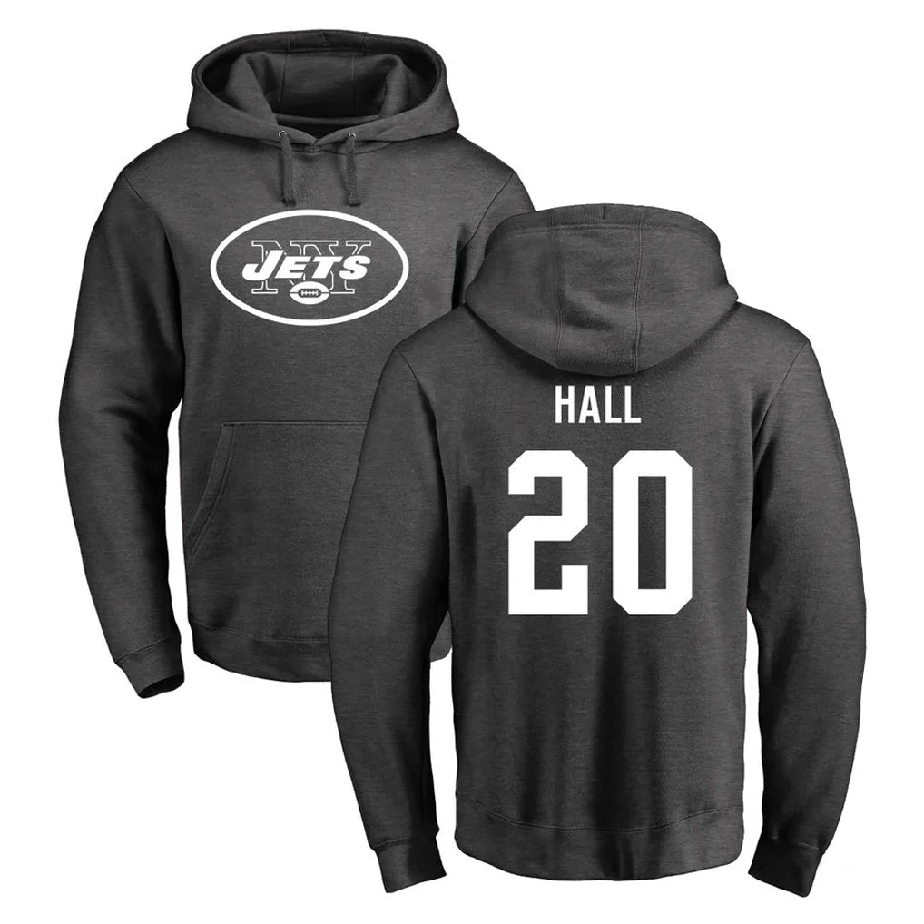 Tuec NY.Jets #20 Breece Hall Player Gray Pullover Hoodies Limited Game Stitched Jerseys