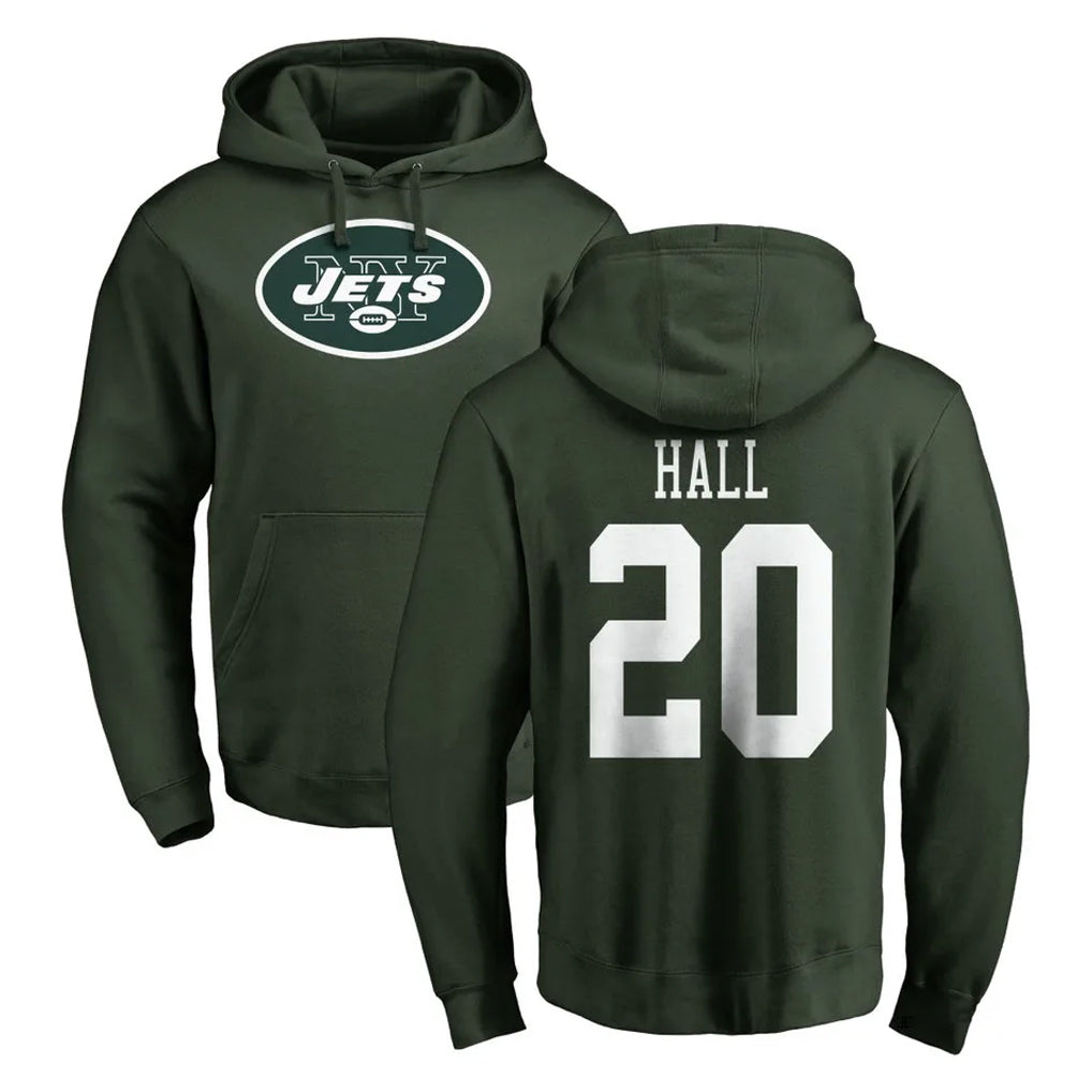 Tuec NY.Jets #20 Breece Hall Player Green LOGO Pullover Hoodies Limited Game Stitched Jerseys
