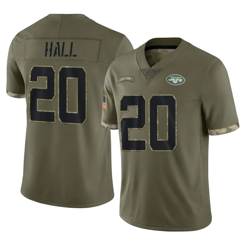 Tuec NY.Jets #20 Breece Hall Player Olive Salute To Service Limited Stitched Jerseys