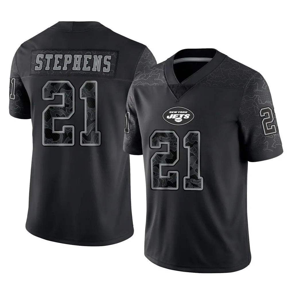 Tuec NY.Jets #21 Brandon Stephens Player Stealth Black Limited Reflective Home Game Stitched Jerseys