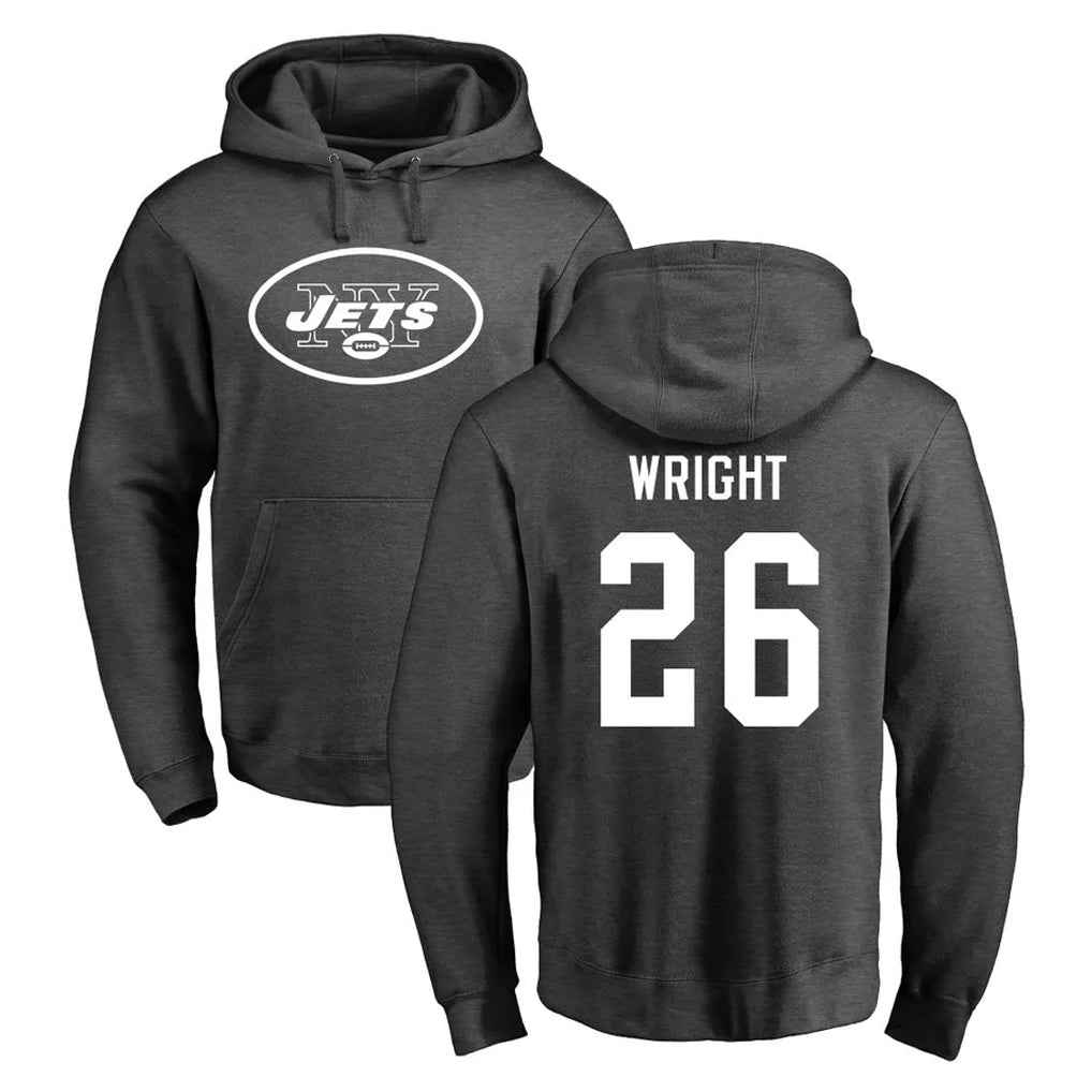 Tuec NY.Jets #26 Nahshon Wright Player Gray Pullover Hoodies Limited Game Stitched Jerseys