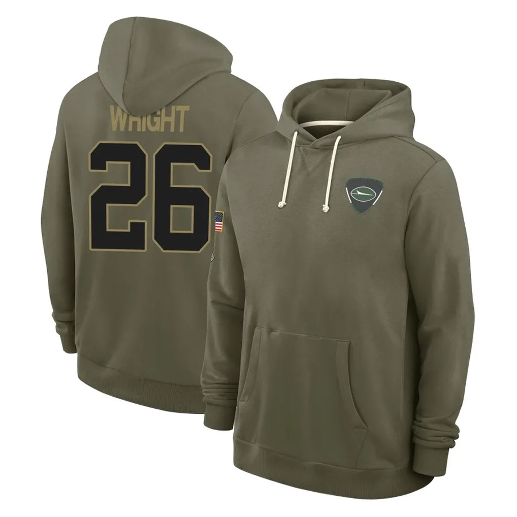 Tuec NY.Jets #26 Nahshon Wright Player Olive Salute to Service Pullover Hoodies Limited Stitched Jerseys