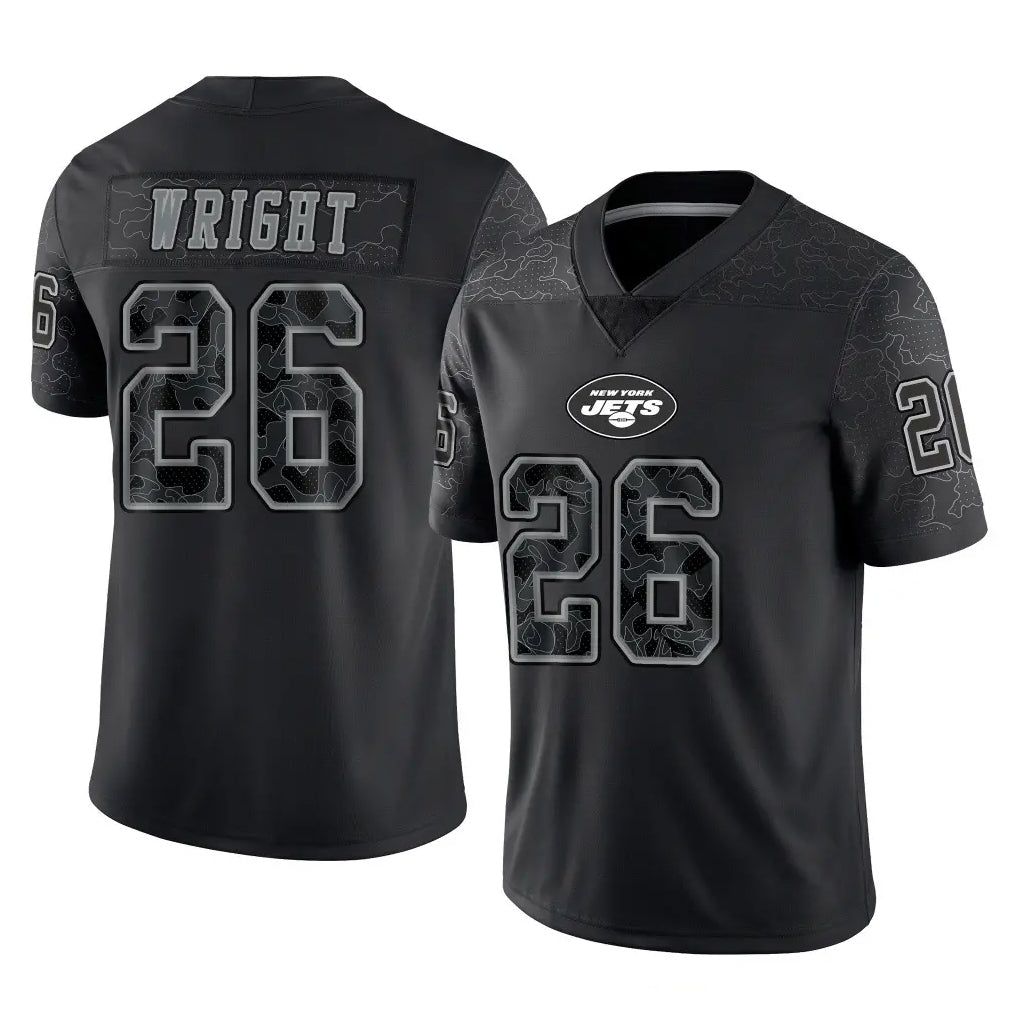 Tuec NY.Jets #26 Nahshon Wright Player Stealth Black Limited Reflective Home Game Stitched Jerseys