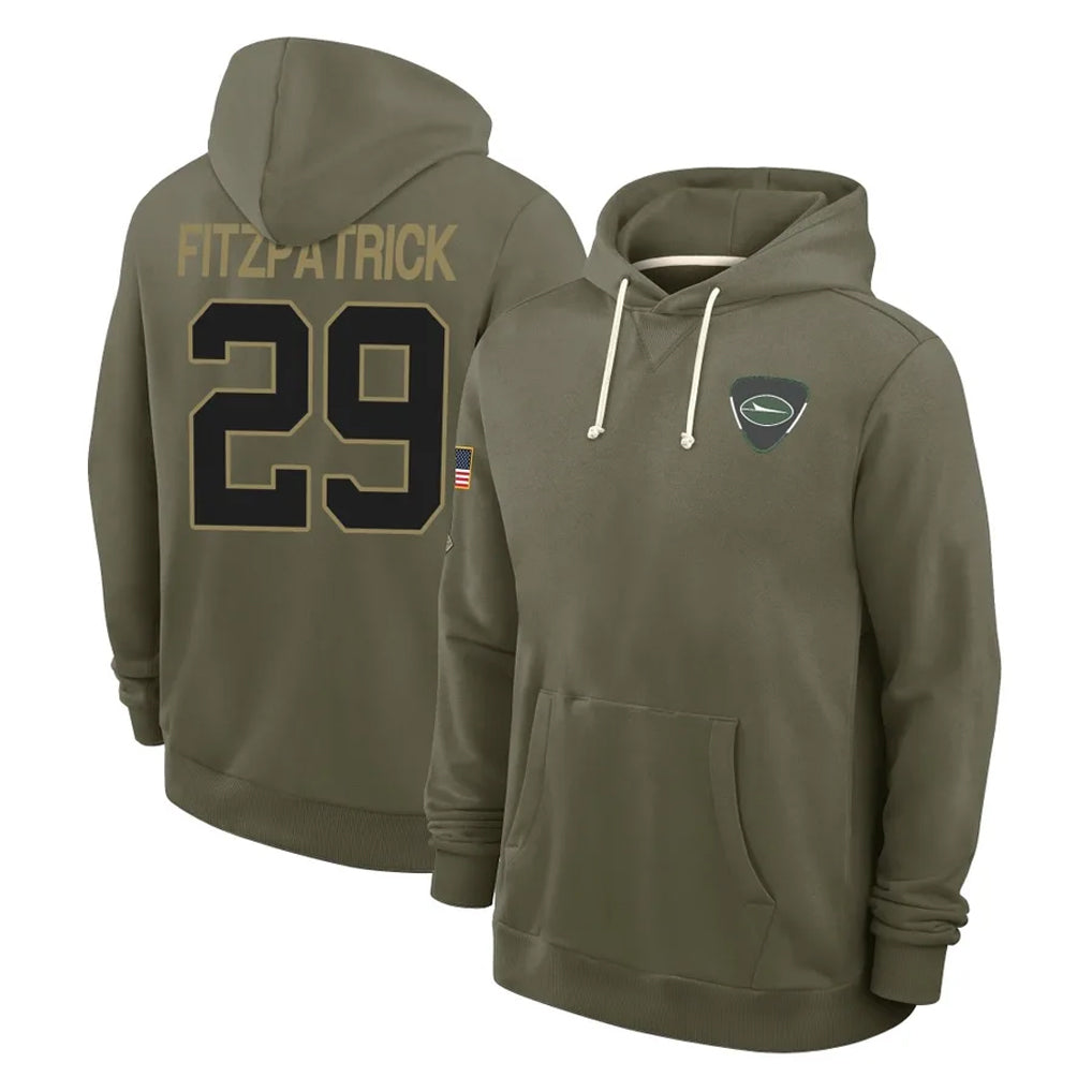 Tuec NY.Jets #29 Minkah Fitzpatrick Player Olive Salute to Service Pullover Hoodies Limited Stitched Jerseys