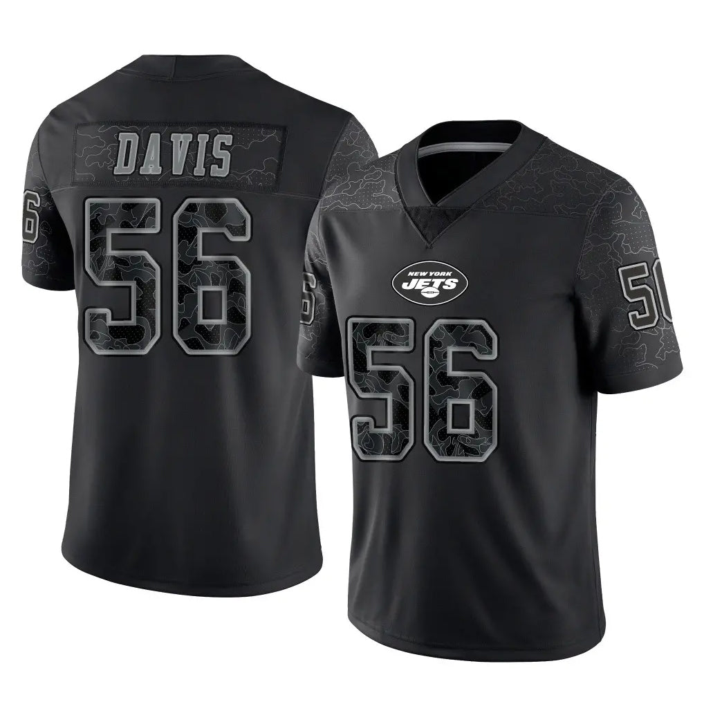Tuec NY.Jets #56 Demario Davis Player Stealth Black Limited Reflective Home Game Stitched Jerseys