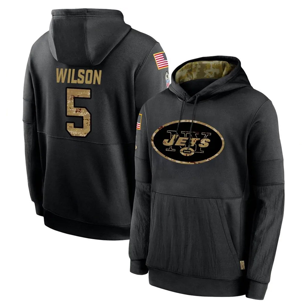 Tuec NY.Jets #5 Garrett Wilson Player Black Salute to Service Hoodies Limited Game Stitched Jerseys