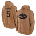 Tuec NY.Jets #5 Garrett Wilson Player Brown Salute to Service Pullover Hoodies Limited Game Stitched Jerseys