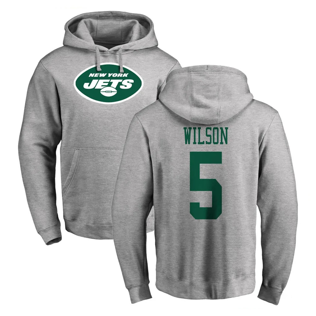 Tuec NY.Jets #5 Garrett Wilson Player Gray LOGO Pullover Hoodies Limited Game Stitched Jerseys
