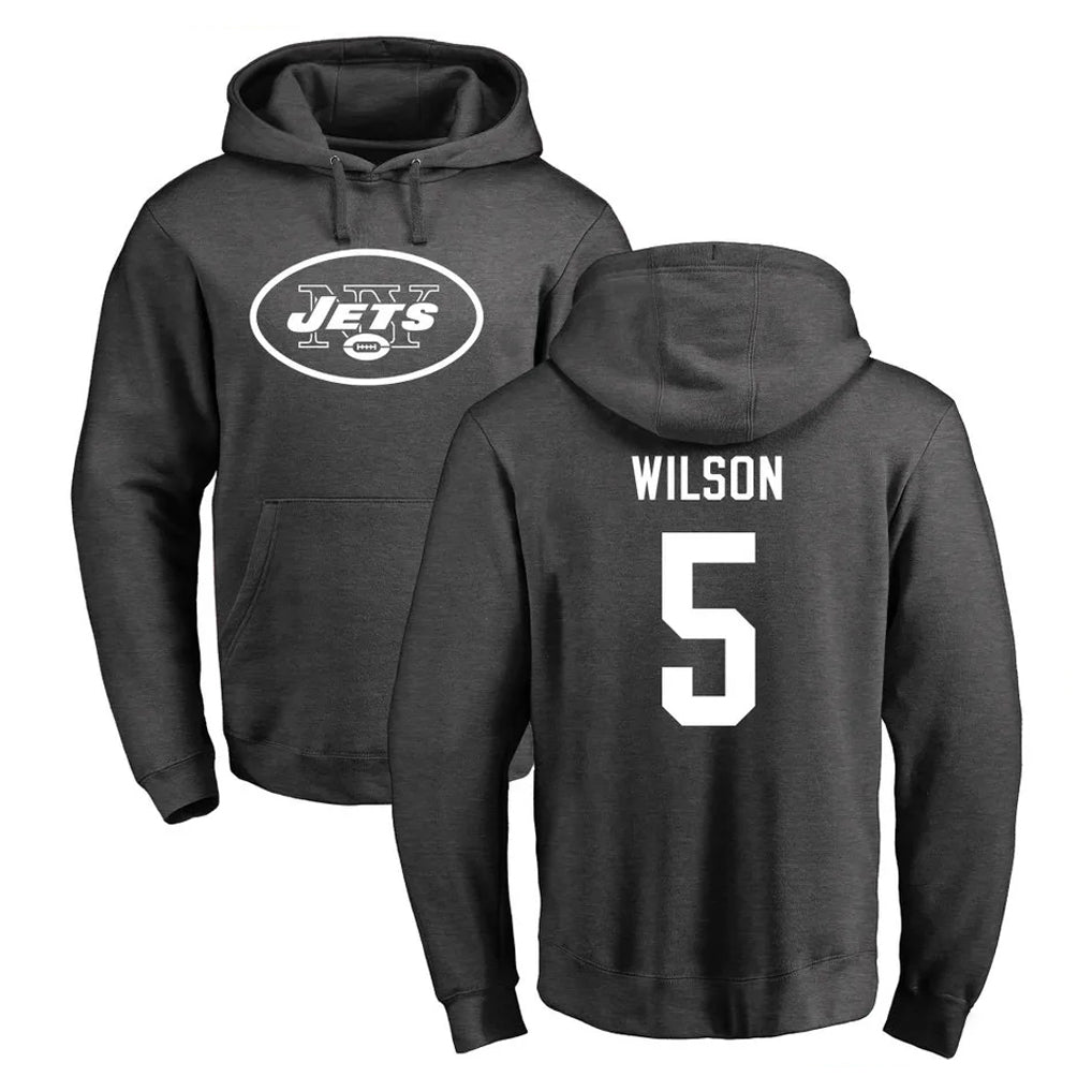 Tuec NY.Jets #5 Garrett Wilson Player Gray Pullover Hoodies Limited Game Stitched Jerseys