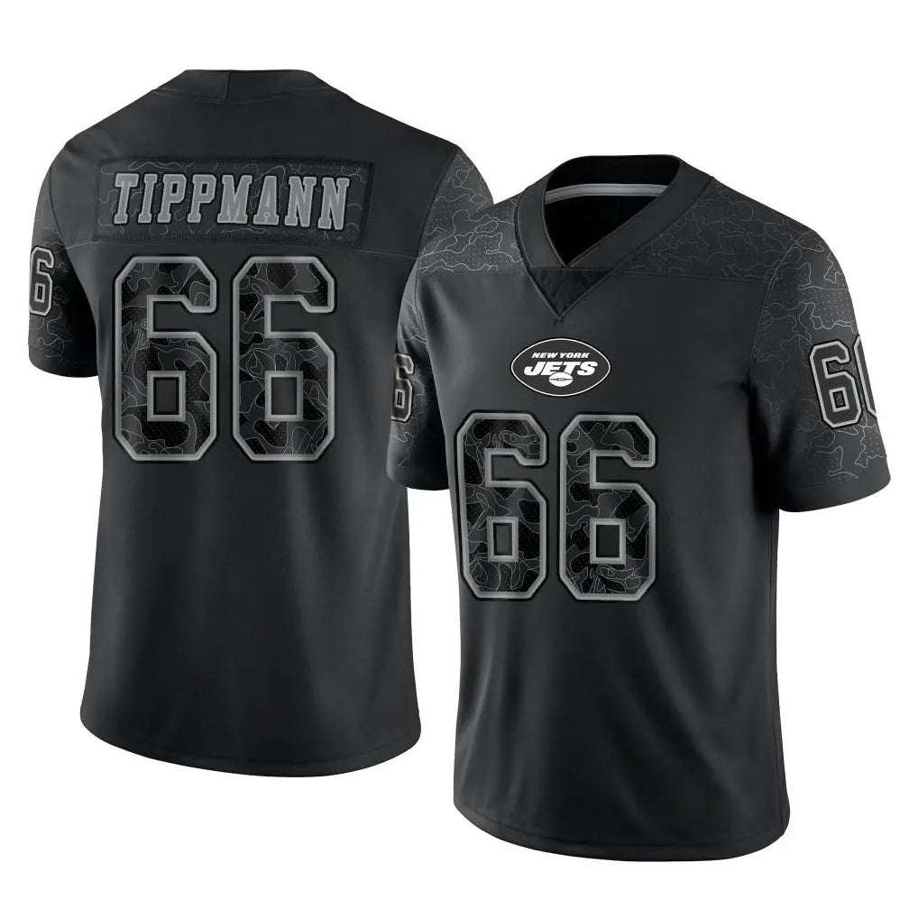 Tuec NY.Jets #66 Joe Tippmann Player Stealth Black Limited Reflective Home Game Stitched Jerseys